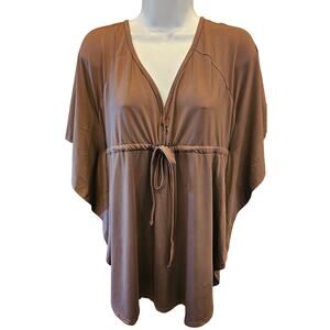 ZANZEA Sexy Loose V-Neck Batwing Sleeve Tunic Short Sleeve Tops Blouse brown 10